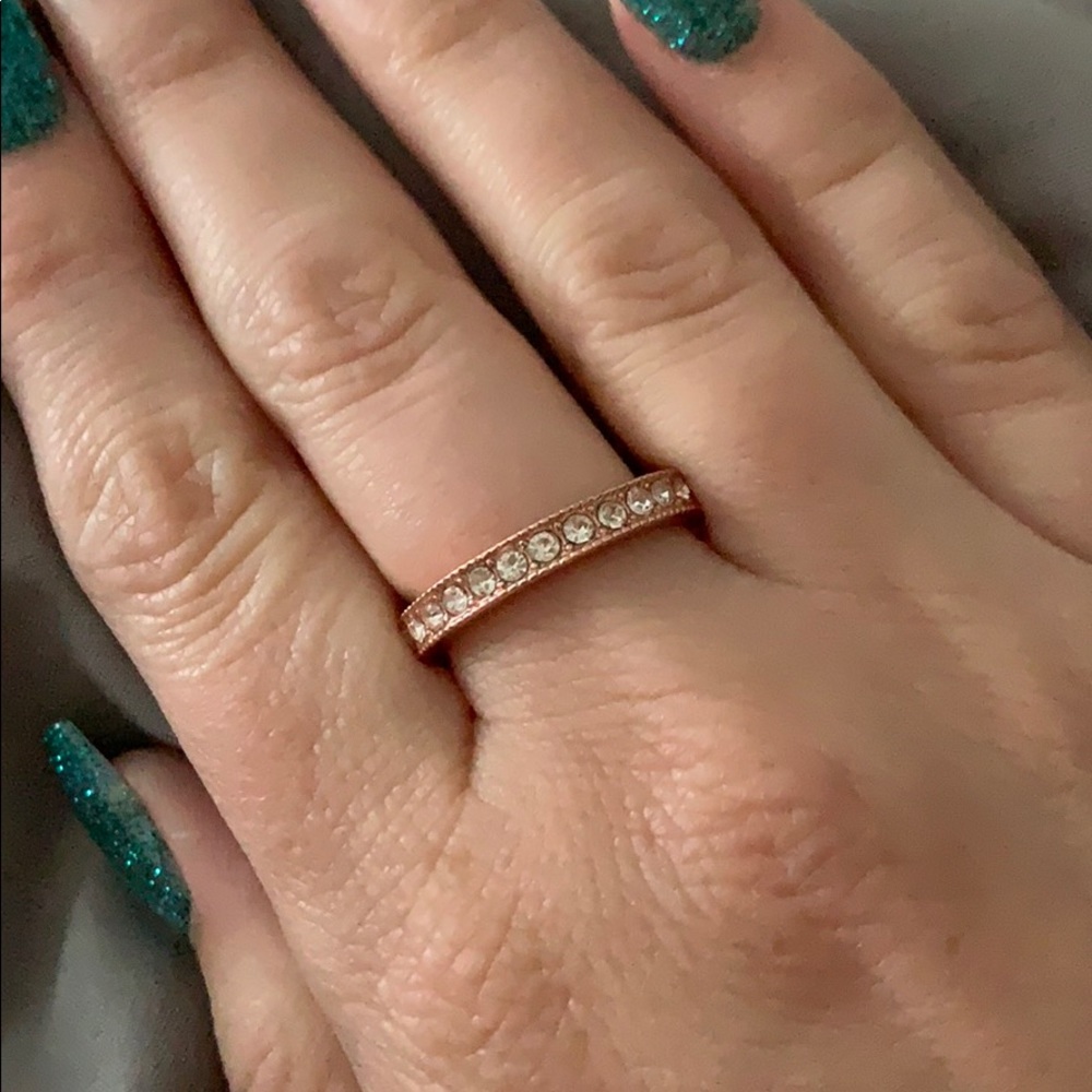 Rose Gold Ring with silver crystals